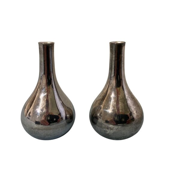 Dansk Nickel Plated Onion Tiny Taper Holders With Box A Jens Quistgaard Design - Picture 2 of 6